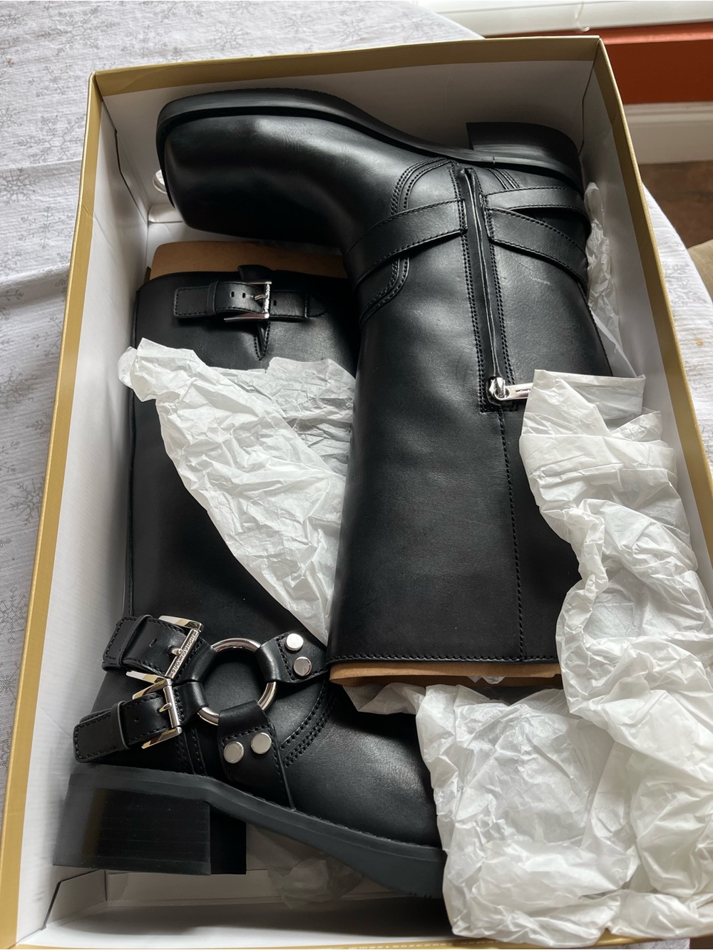 NEW MICHAEL Michael Kors Crosby Leather Moto Boots – Black – Size 9.5 - Picture 7 of 8